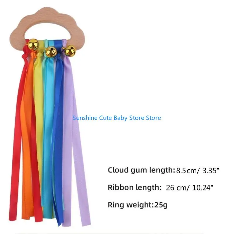 C5AF قوس قزح الخشب الشريط الدائري لعبة الطفل عضاضة الوليد الطفل لعبة الحسية سحابة المولي