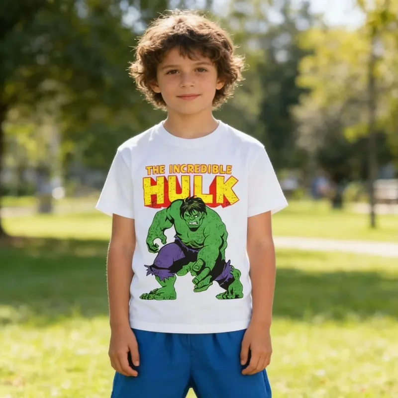 

Новая летняя модная футболка с принтом Hulk 2025, модная одежда из чистого хлопка с круглым вырезом и короткими рукавами для мальчиков и девочек, универсальная модная одежда