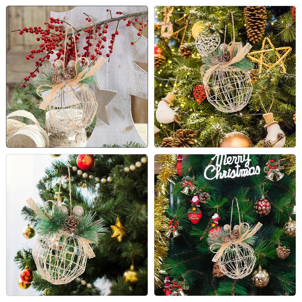 

4Pcs Christmas Ball Ornaments Hollow Out Iron Xmas Hanging Balls Christmas Tree Pendant Reusable Light Hanging Decoration