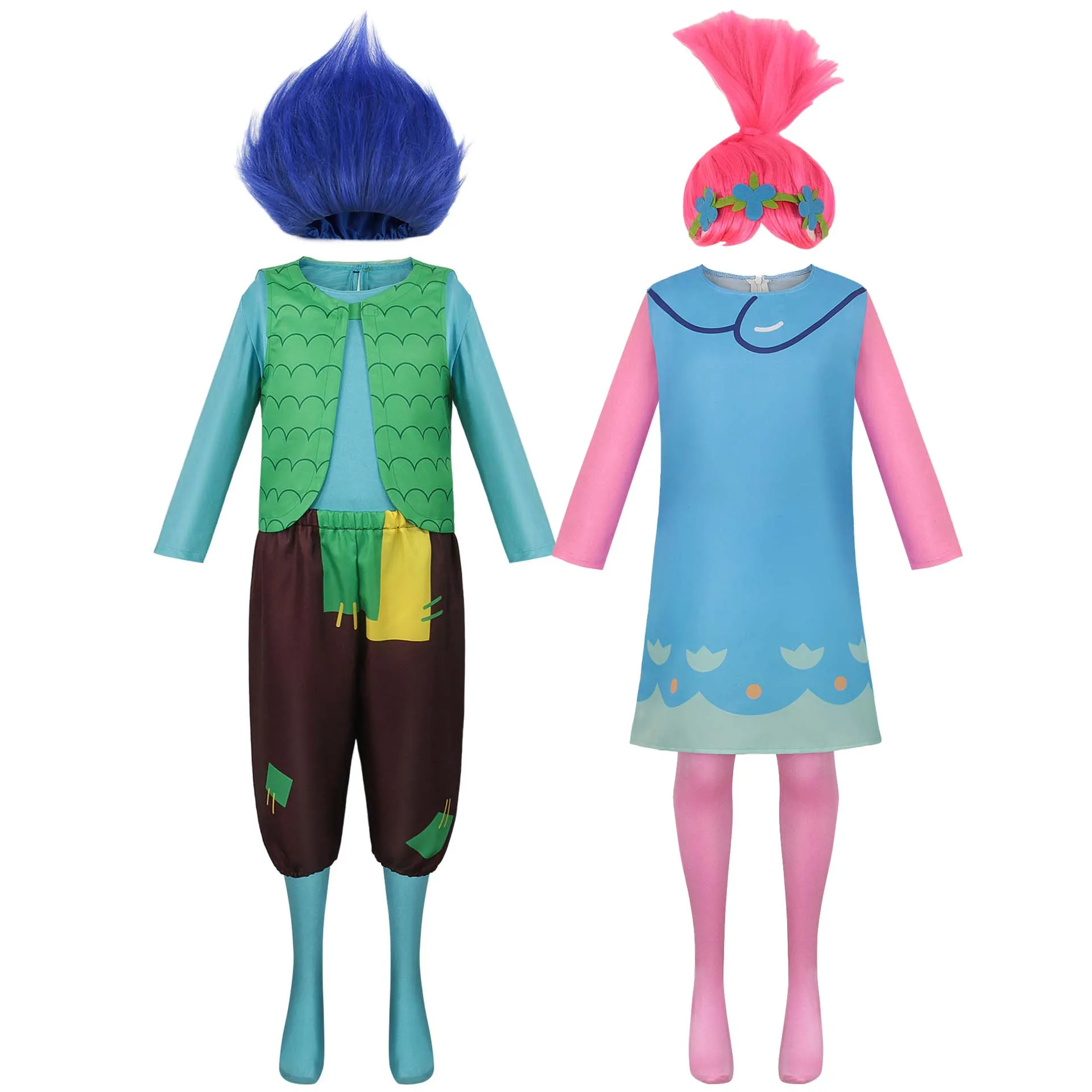 Halloween Kids Adult Anime Boys Trolls Branch Costume With Wig