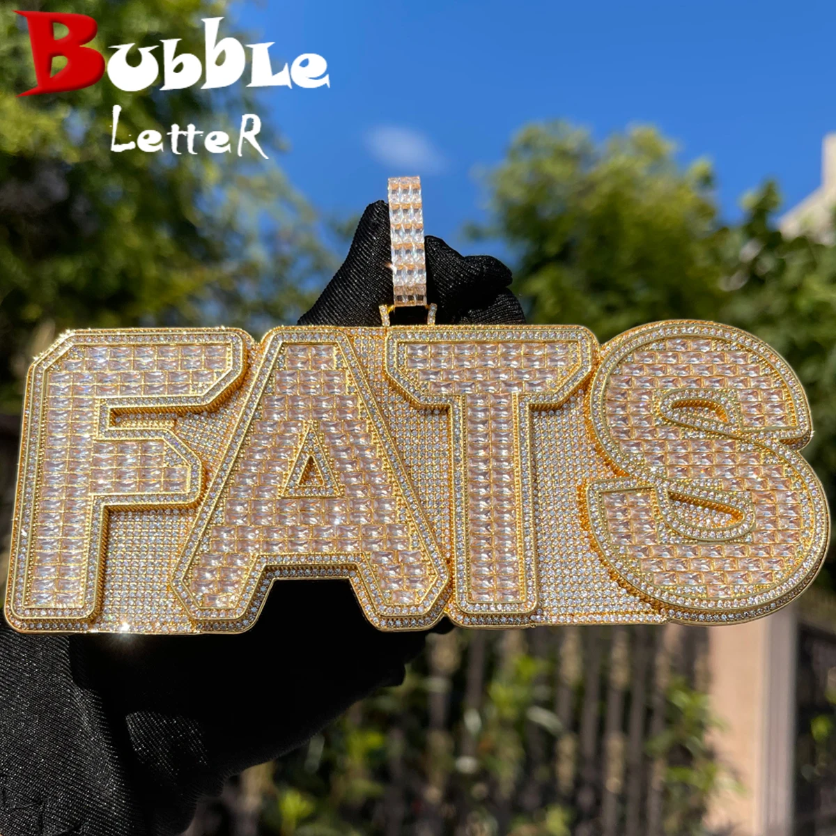 Bubble Letter Baguette Customized Name Plates Necklace for Men Iced Out Personazlied Pendant Prong Setting Hip Hop Jewelry