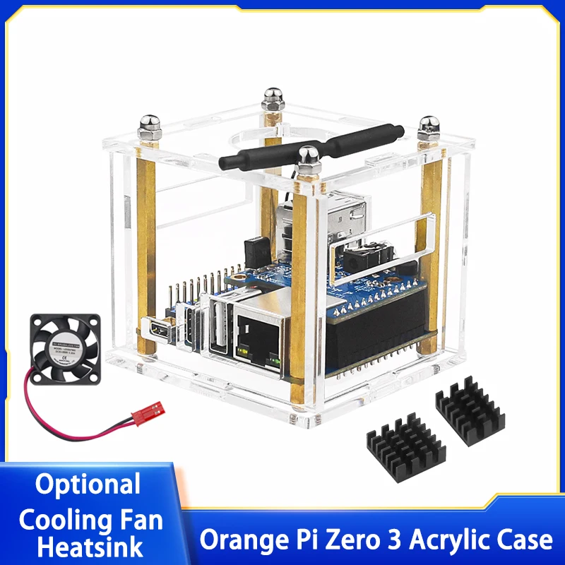 Orange Pi Zero 3 Acrylic Case Transparent Shell With Expansion Board Active Cooler Fan Heatsink Optional For Orange Pi Zero 3