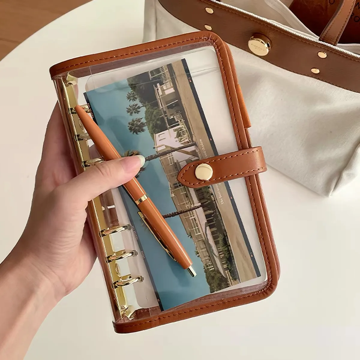 Vintage PVC Loose Leaf Notebook Multi Card Slot Snap Buckle Journal Planner A6 Portable Hand Account Diary Stationery Organizer