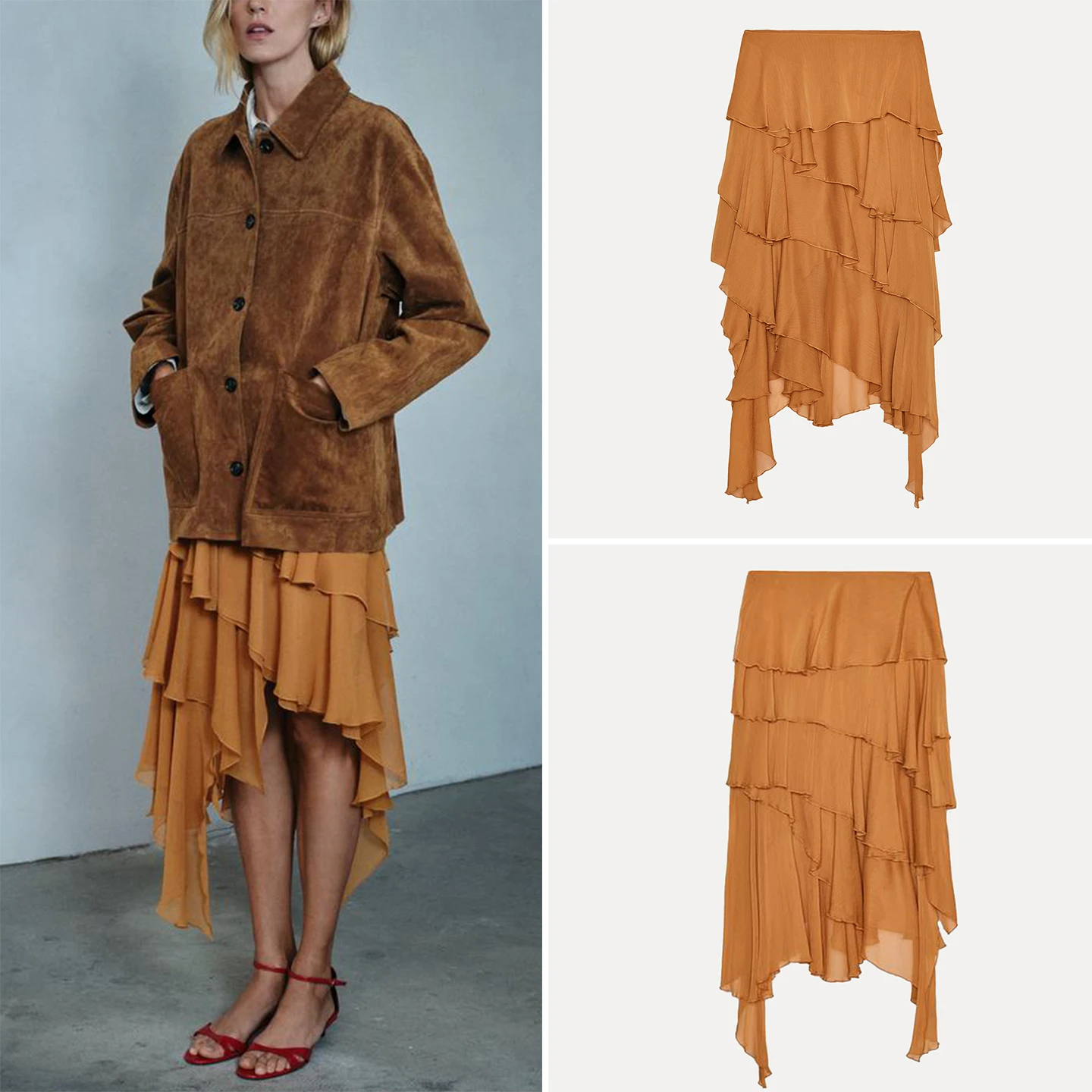 

Faionable Asymmetric Midi Skirt Women's Sle Layered Decoration Personalized Design Autumn New Arrival Skin-friendly Breat...