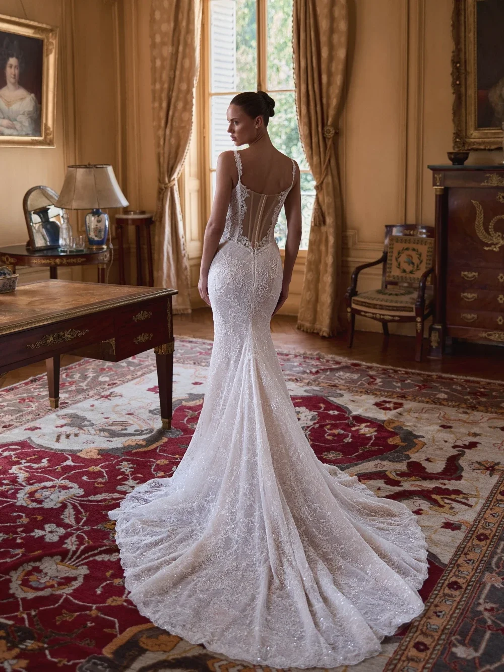 

Customized Graceful Embroidery Beaded Lace Wedding Dress Elegant Spaghetti Straps Bridal Gown Pearls Mermaid Long Dresses