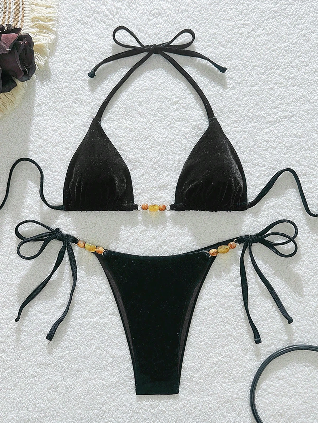 2025 New Solid Color Bikini Halterneck Tie Design Sexy Fashion Seaside Resort Surfing Sea Sports