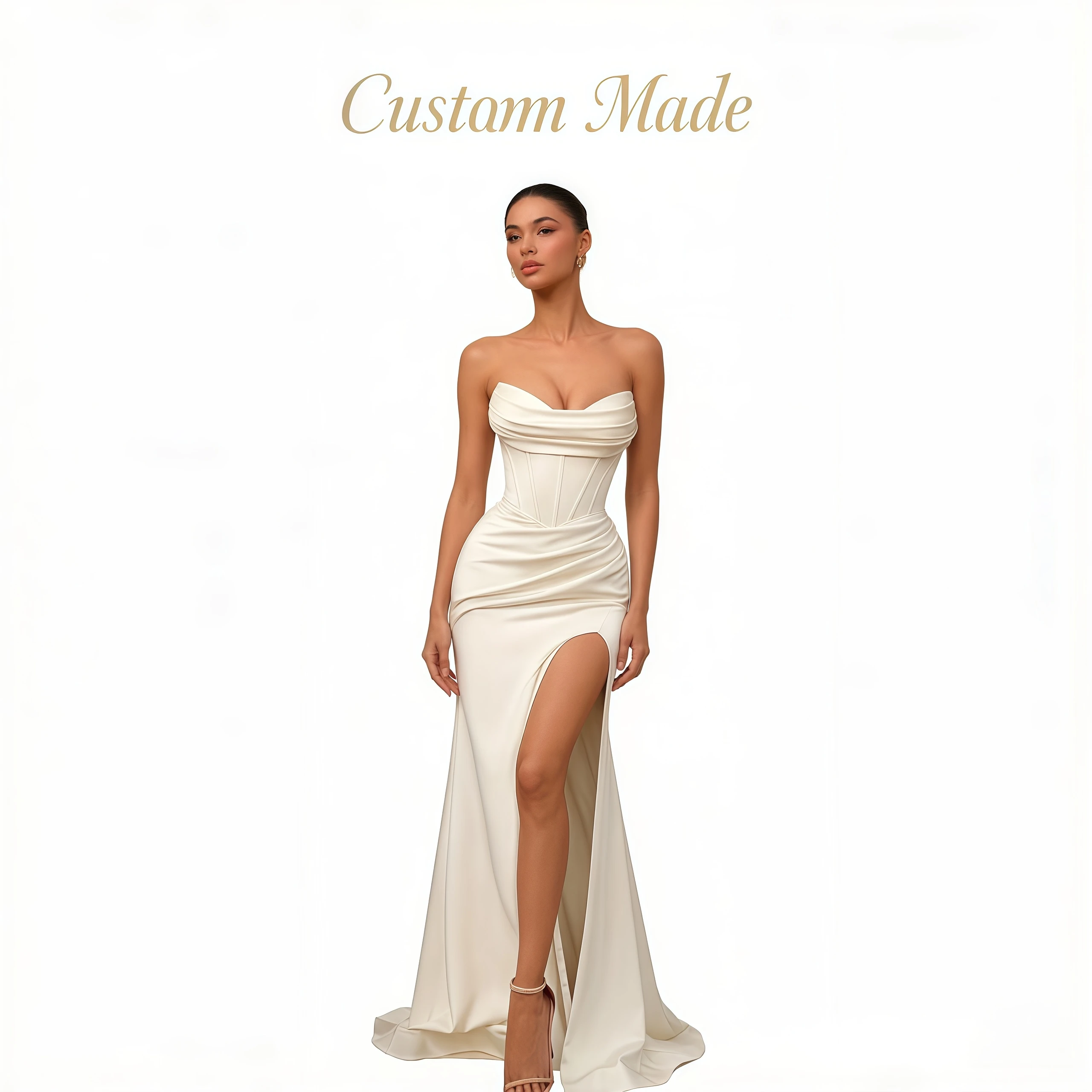 

Kitty Customized Elegant Mermaid Satin Weeding Dress 2026 Sleeveless Sweetheart High Side Slit Backless Floor Length Bridal Gown