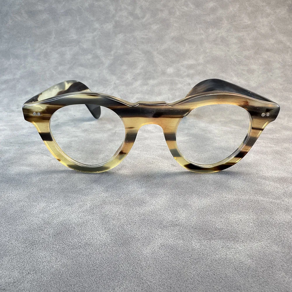 

Women Men's Glasses Frames Vintage Owl Stripes Handmade Genuine Natural Horn Reading Eyeglass Frames Optical Lenses Eyeglasses