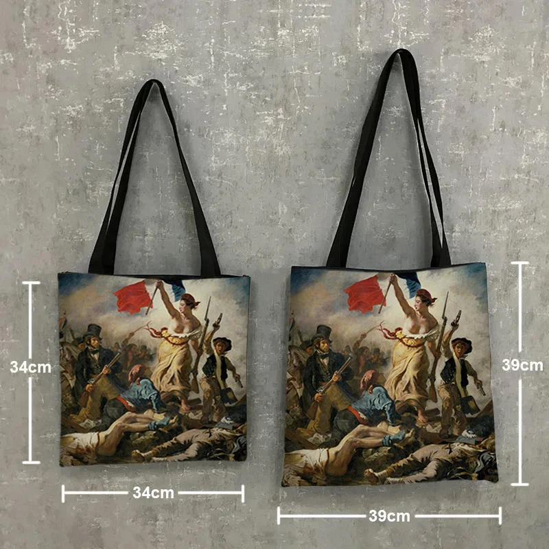 Eugene Delacroix Paintings Tote Bag Liberty Leading The People Women Handbag French Revolution Eco Shopping Bag Shoulder Bags