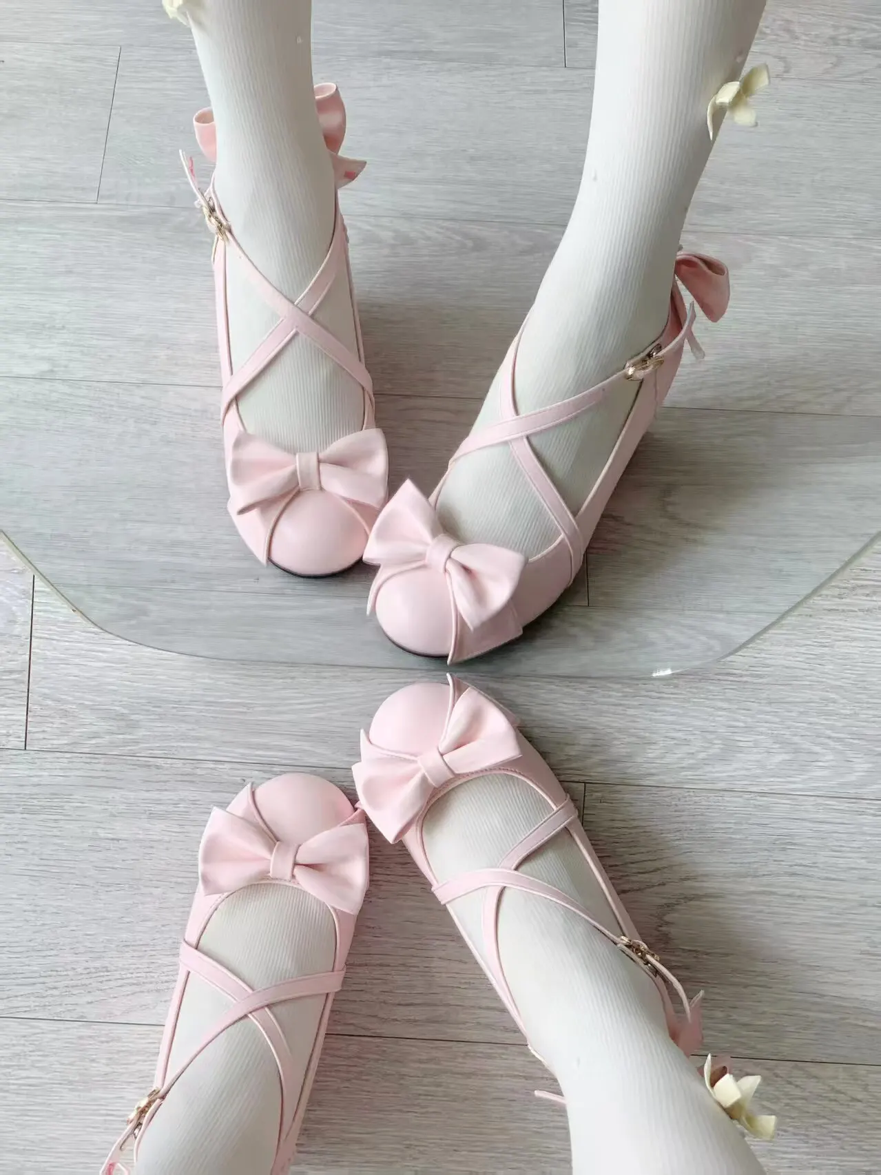 Japanese Original Retro Ancient Lo Shoes Women's Slope Heel Lolita Shoes Versatile Bow Round Pointed Mid Heel Pumps for Female view 5