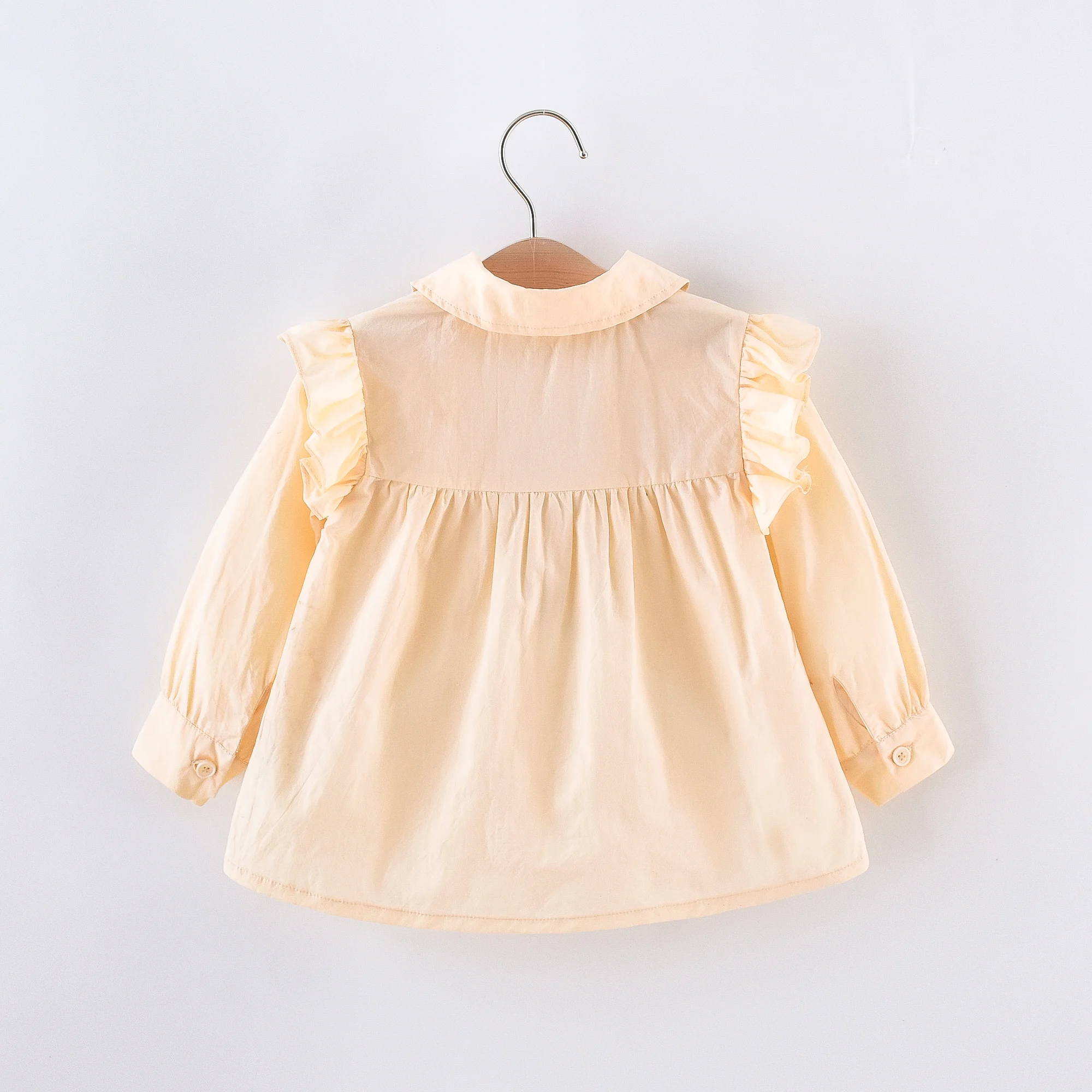 Autumn Long Sleeves Clothes for Baby Girl Korean Style Fashion Casual Soft Beige Puff Sleeved Flowers Embroidery Toddler Shirts
