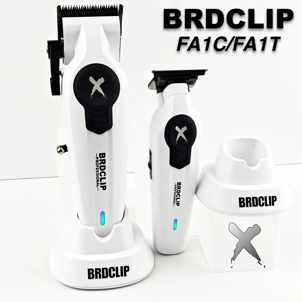 BRDCLIP White FA1C Professional Electric Hair Clipper 8800RPM White FA1T Hair Trimmer 7700RPM with Base Salon Barber Shop Set