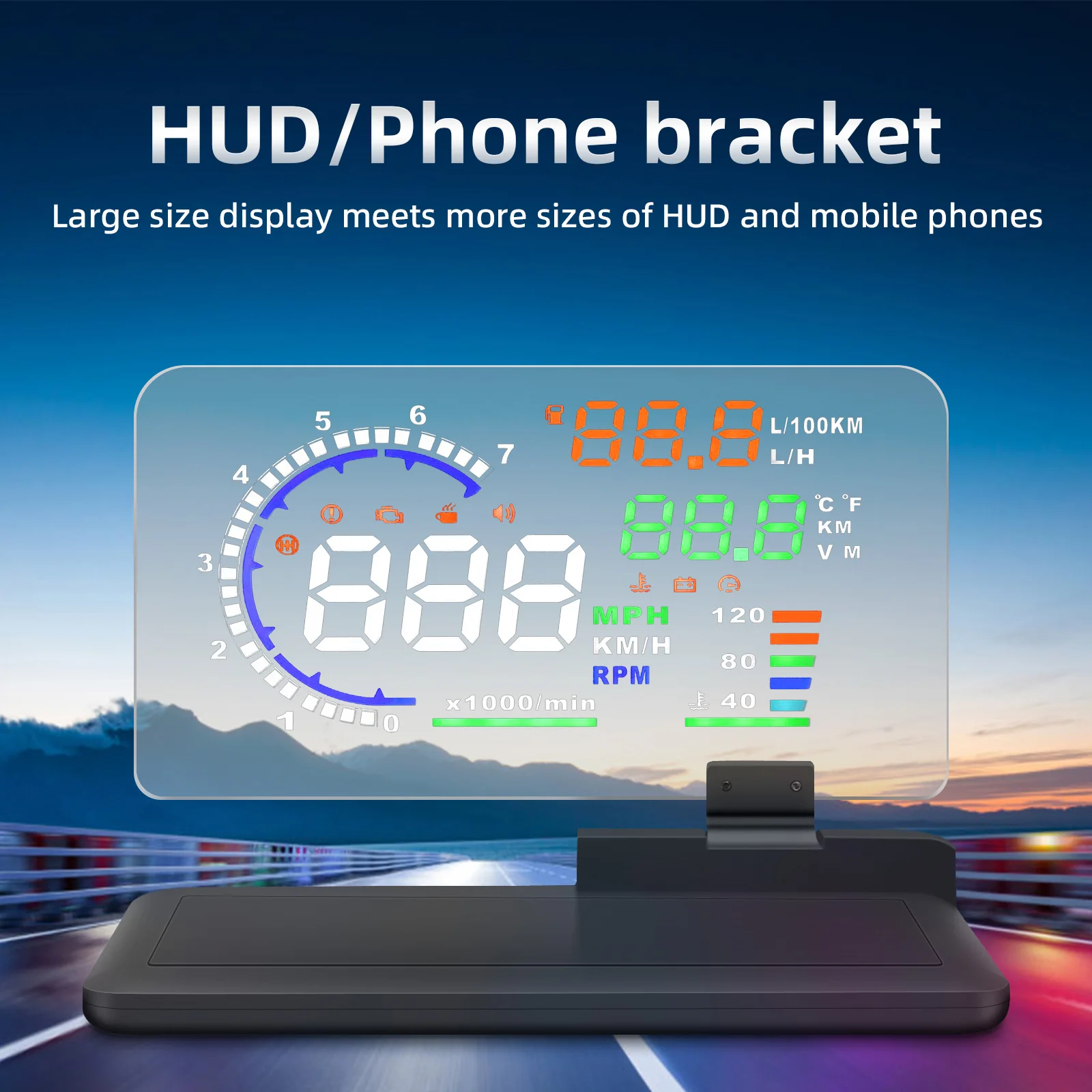 Mobile Phone Holder HUD Bracket Head Up Display Projector Stand Suitable for A8 GPS Navigator QI Wireless Charger Car Support