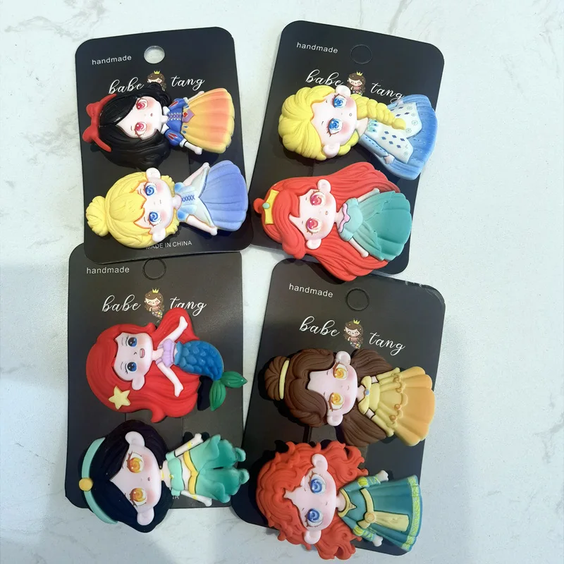 Disney Princeness Series Hairpin Cartoon Figure Cute Hairclips Character Resin Edge Fringe Clips Girl Accessories Headdress Gift