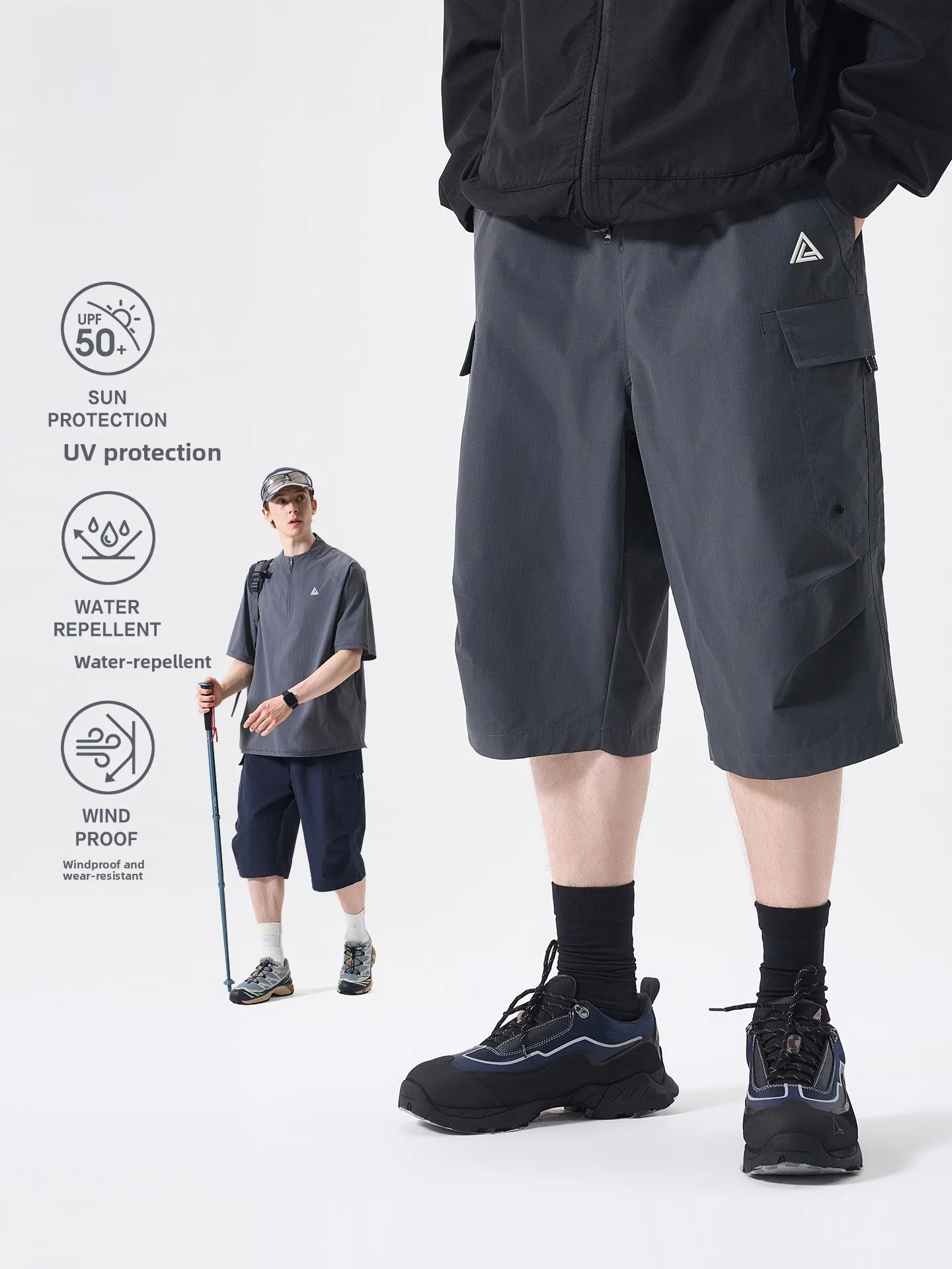 LAZY DAY Men's Outdoor Quick Dry Workwear Seven-Foot Pants Casual Hiking Mountain Climbing Anti-Ultraviolet Polyester Fiber