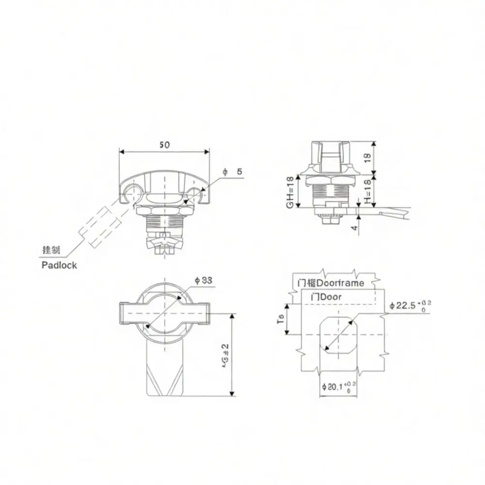 MS714 Mechanical Cabinet Latch T Handle Cylinder Lock Zinc Alloy Power Distribution Enclosure Safety Industrial Tool