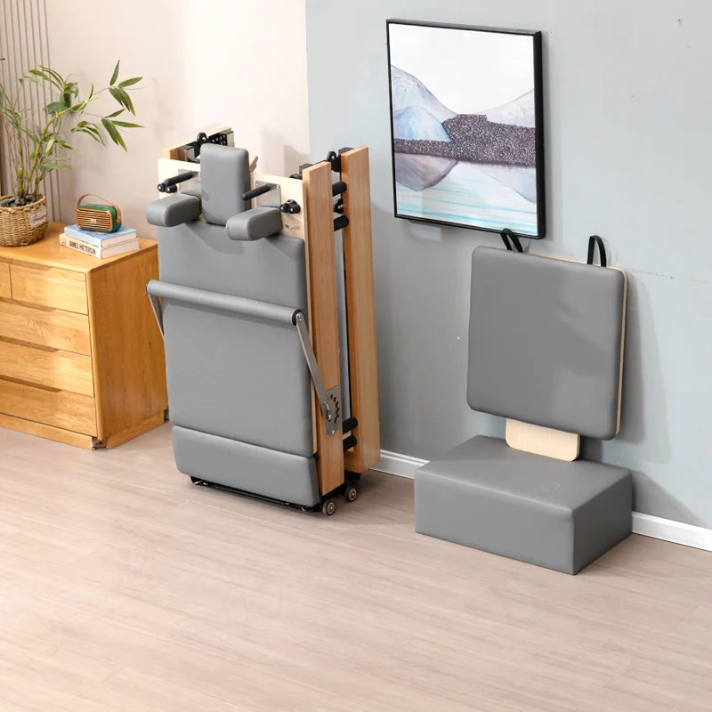 مصلح بيلاتيس عالي الجودة من خشب البلوط قابل للطي سريع الطي لليوجا معدات لياقة بدنية كبيرة سرير بيالتيس منزلي تجاري