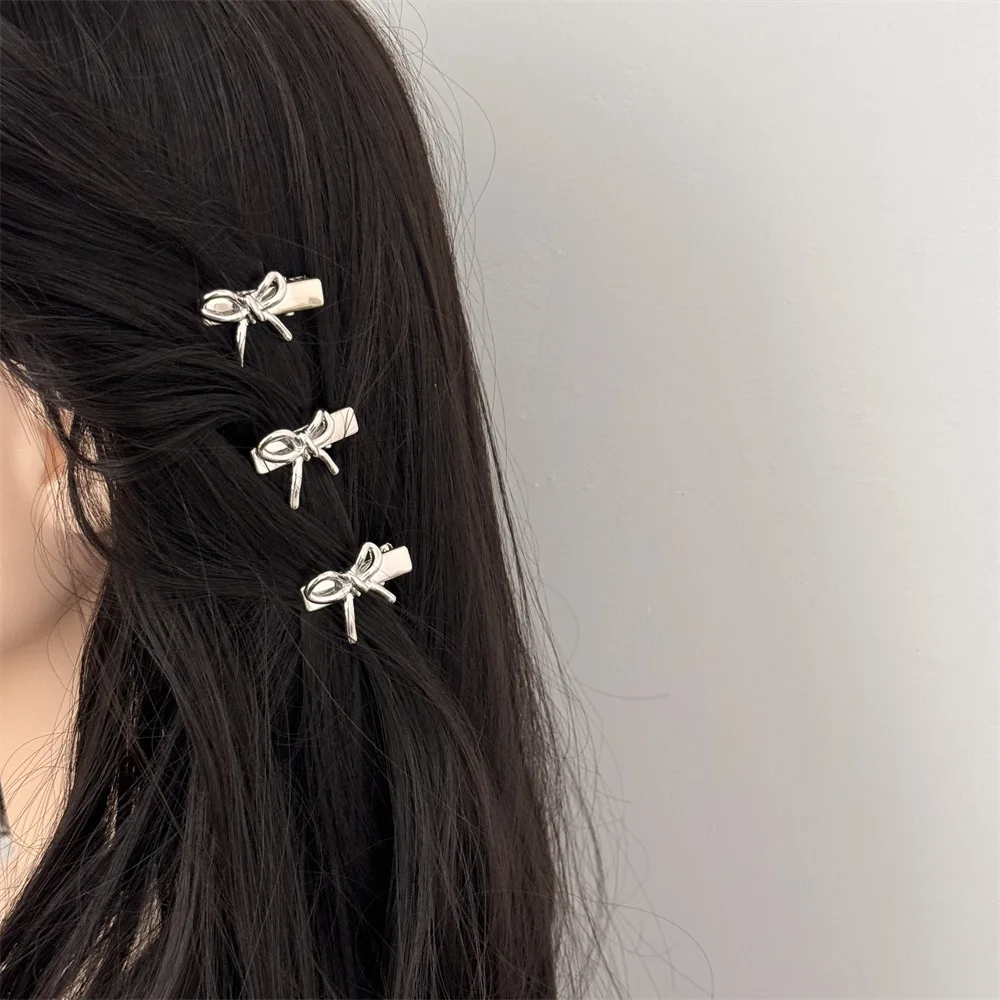 2pcs Exquisite Small Silver Bowknot Hair Side Clips Women Girls Sweet Cute Korean Metal Bangs Hairpins Hair Style Accessories
