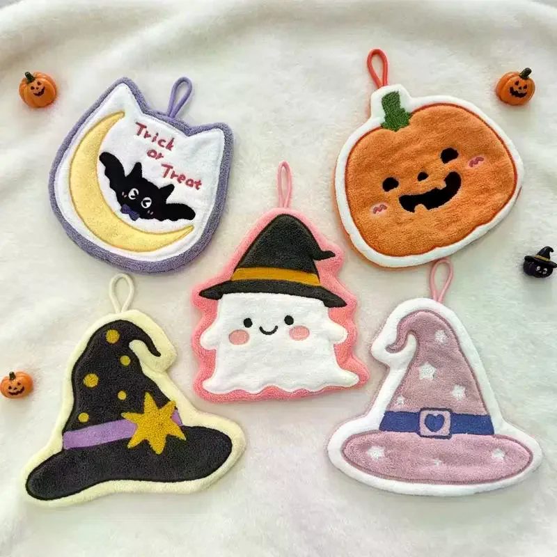 Spooky Cute Halloween Quick Dry Hand Towel Ghost Pumpkin Witch Hat Print Soft Absorbent for Bathroom Kitchen Holiday Decor