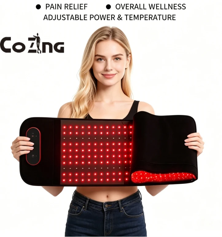 Red & Infrared LED Light Therapy Belt, Pulsed Light Back Wrap, Heat Pad for Waist, Pain Relief, Fat Burning & Slimming Device