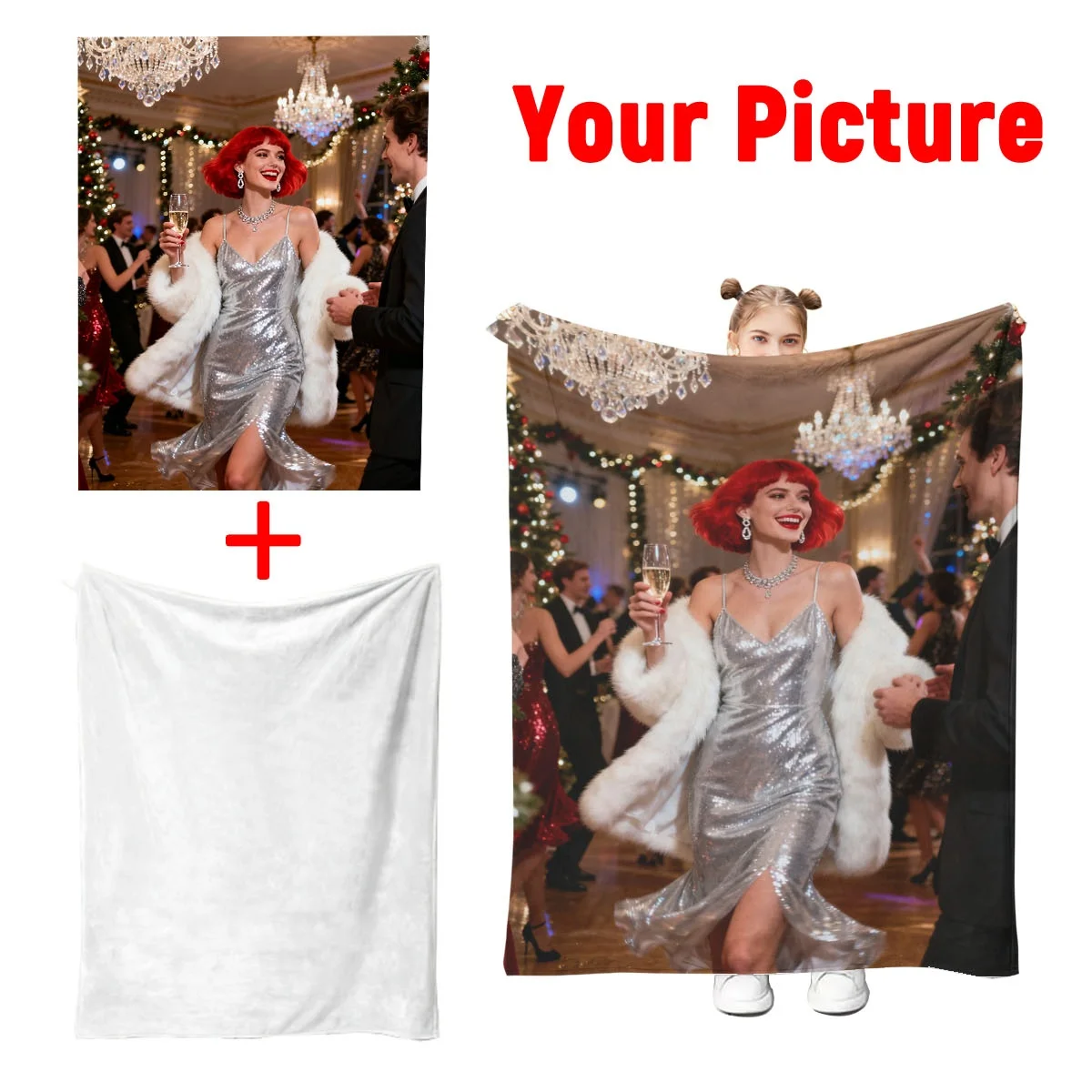 1 Custom Christmas Personalized Photo Flannel Blanket - High-Definition Print That Doesn'T Fade, Lightweight, Warm, Skin-Friendly, Machine Washable, Suitable for Bedroom, Sofa, Office, Christmas Travel - 100% Premium Polyester - Perfect Christmas Gift for Loved Ones and Friends