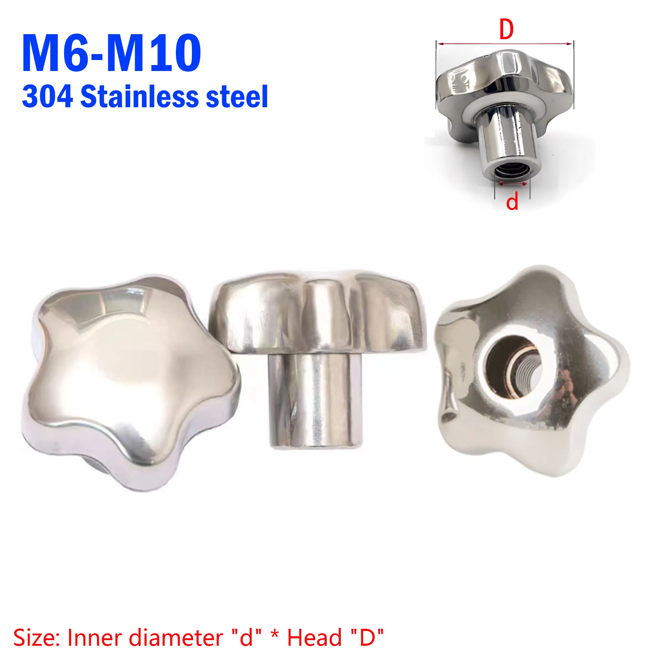 A2-70 Stainless Steel M6 M8 M10 M12 M14 ~M20 Female Thread Star Knob Handles Star Shaped Clamping Nuts Knobs Plum Hand Wheel