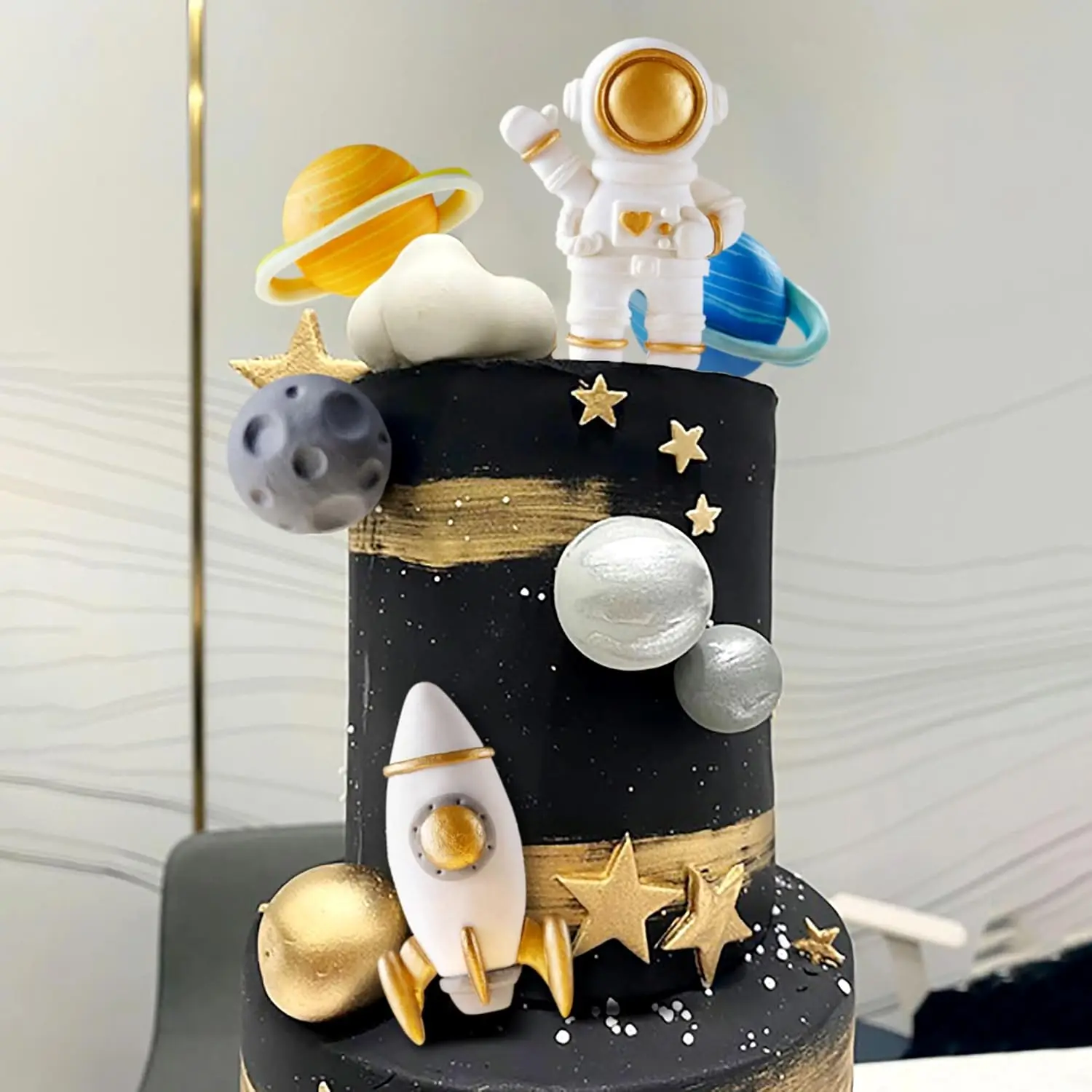 Decoraciones para Pastel con Temática Espacial, Adornos de Astronauta, Cohete y Estrellas para Pastel, Decoraciones para Pastel de la Primera Vuelta a la Luna