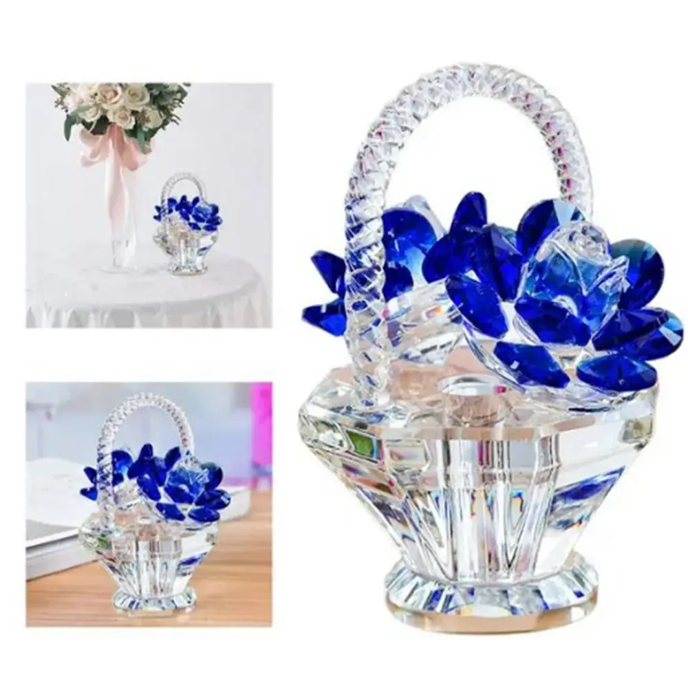 Creative Crystal Art Flower Basket Crystal Ornament Beautiful Stylish Crystal Flower Basket Figurines Small Car Ornaments Office