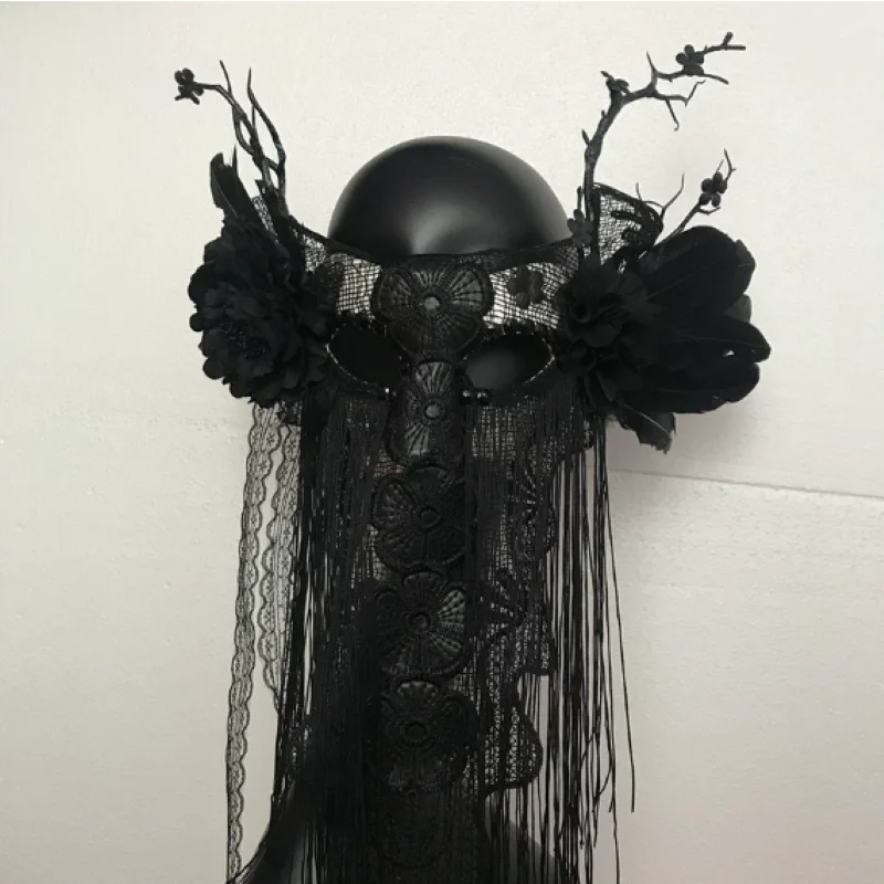Gothic Masked Hanging Lace Tassel Creative Mask Party Venice Makeup Ball Black Adult Halloween Catwalk Performance Accessories
