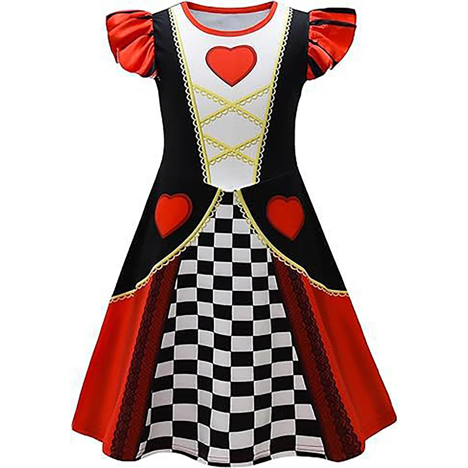 Girls Cartoon Print Flutter Sleeve Dresses Soft Comfortable Breathable Girls Dresses Fashion Personality Kids Cosplay Dresses