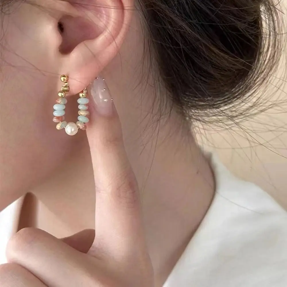 Vacation style Design Natural Stone Beaded Pearl Pendant Earrings for Women and Girls Fashion Jewelry Unusual Accessories image 2