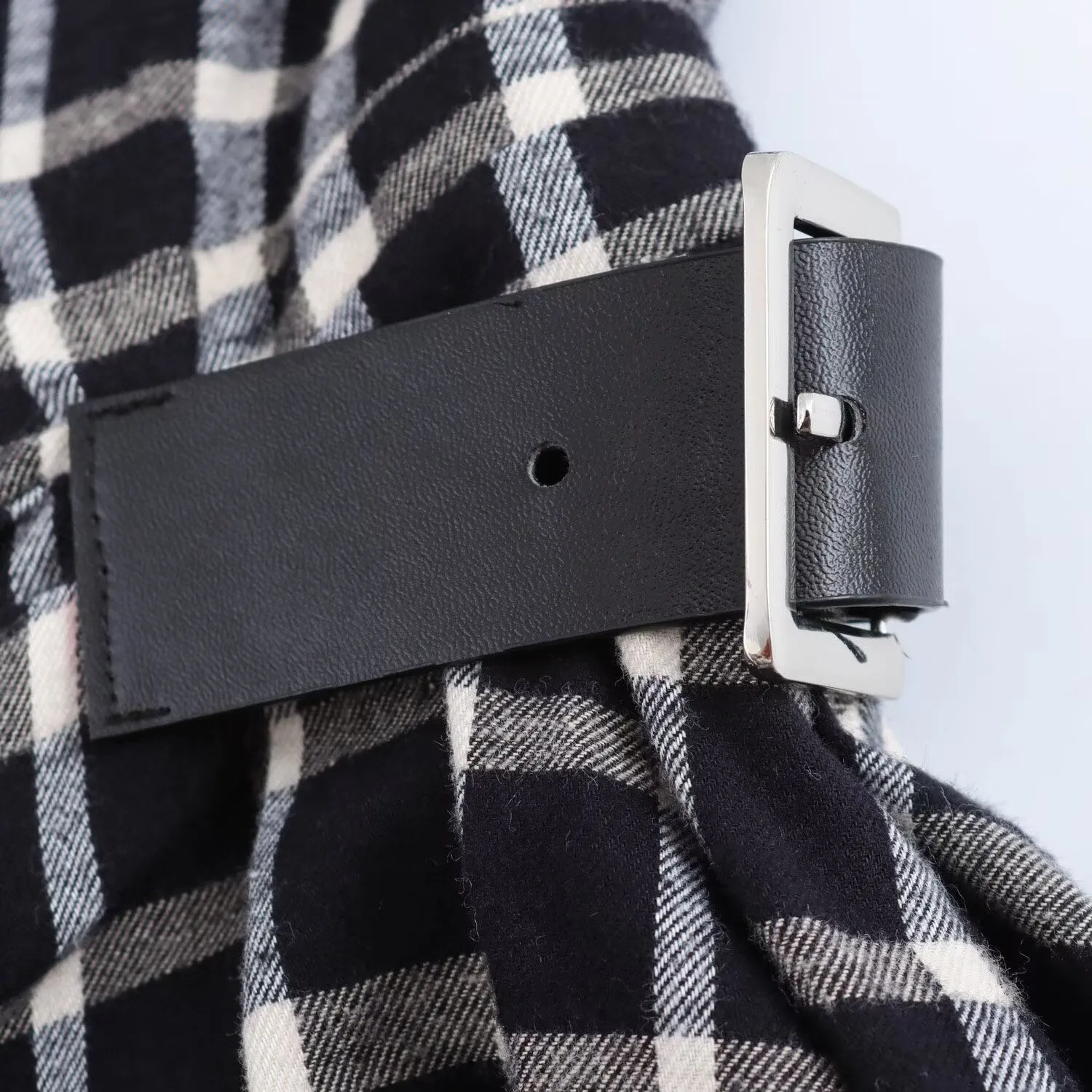 유럽과 미국 스타일의 가을, 겨울 새로운 흑백 격자 무늬 플란넬 쇼핑몰 민소매 허리 드레스