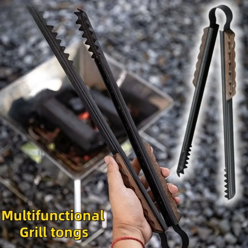 

New Multi Functional Grilling Tongs Thickened Stainless Steel Charcoal Clip Solid Wood Anti-slip BBQ Tongs Barbecue Accessories