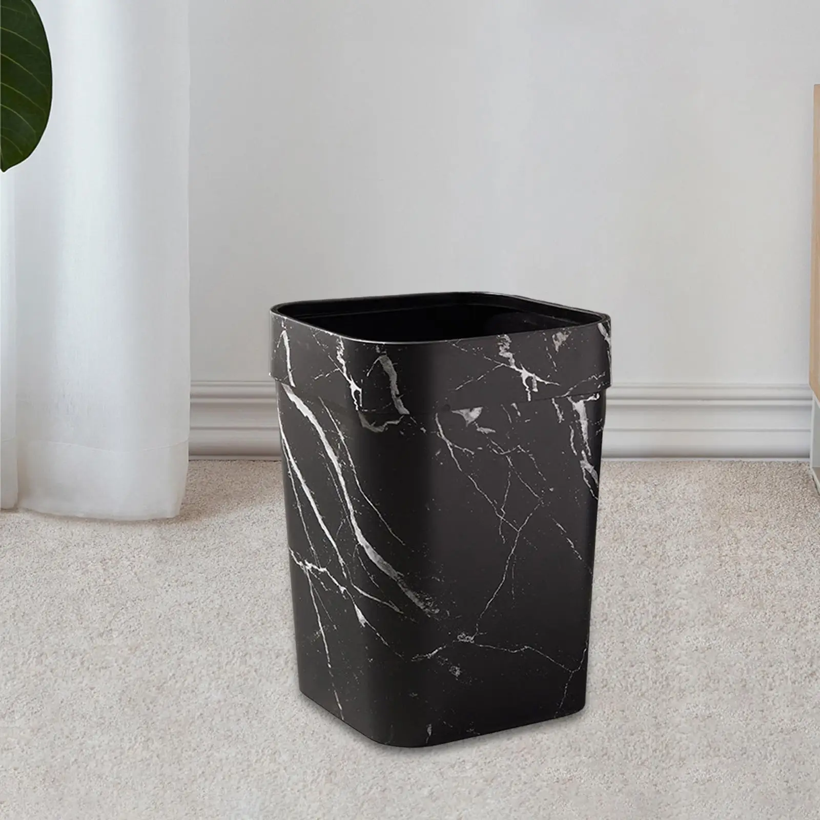 Rectangle Wood Grain Trash Can Anti Skid Garbage Basket for Indoor Room Dorm