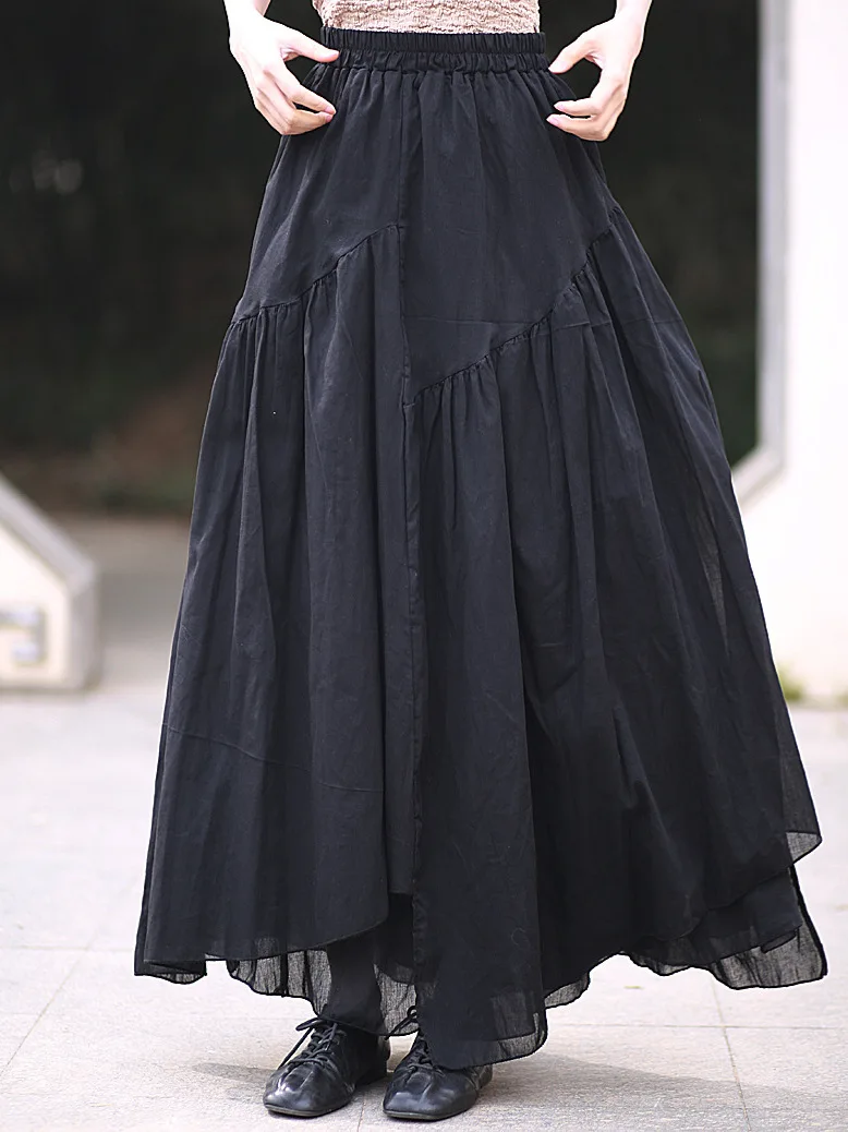 TIYIHAILEY Long Maxi Women 100% Cotton Skirts Irregular New Fashion Elastic Waist 2025 Ladies Black Khaki Purple White Skirt