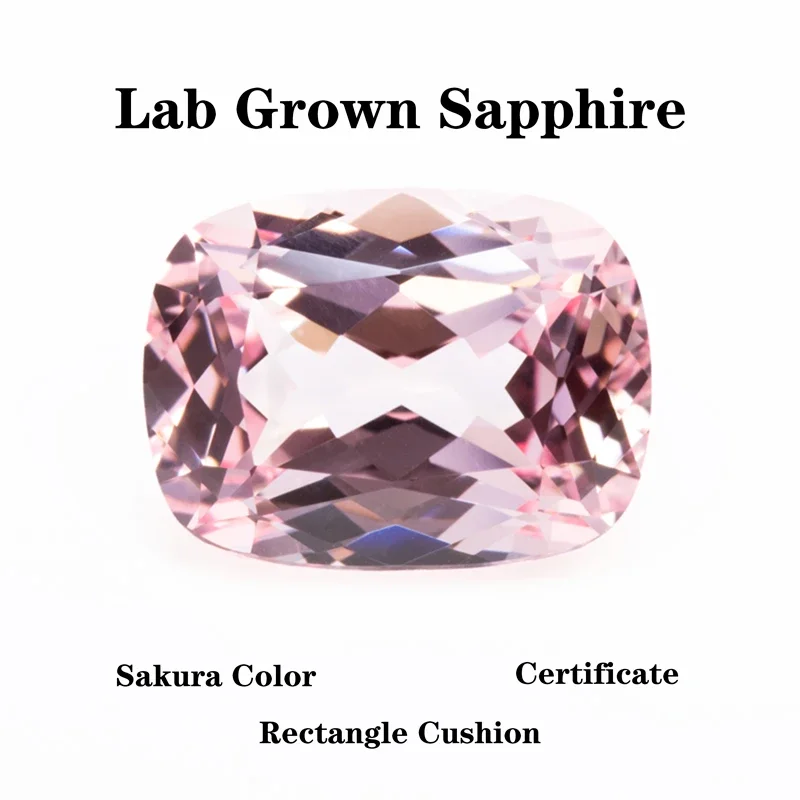 

Lab Grown Sapphire Rectangular Cushion Shape Sakura Color VVS1 DIY Charms Ring Necklace Earrings Main Materials Certificate