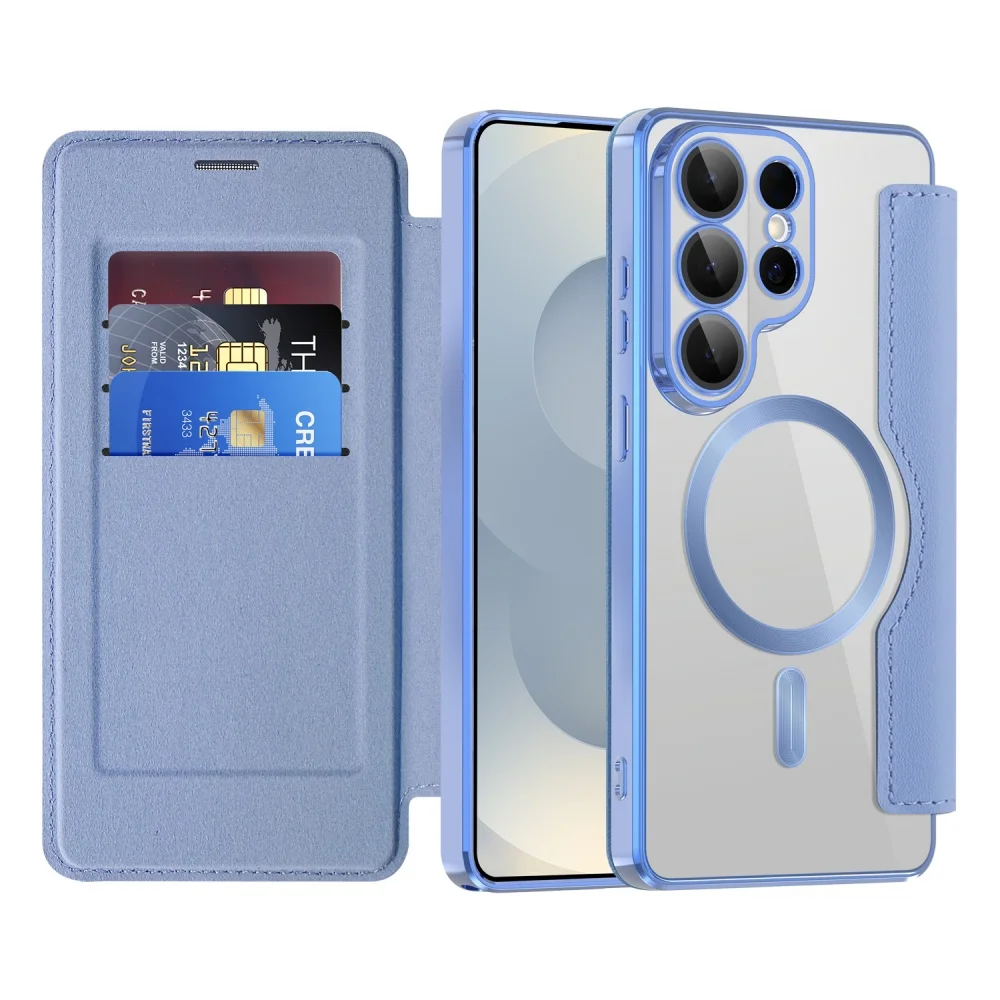 Leder Flip Telefon Fall für Samsung Galaxy S25 S26 Ultra Plus S25 FE Rand S24 S25 Ultra Für Magsafe Karte Brieftasche Mangnet Funda