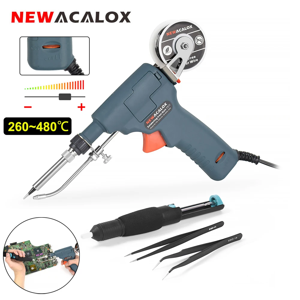 

NEWACALOX 60W Soldering Iron Kit Temperature Adjustable 260-480℃ Automatic Send Tin Gun for PCB IC Repair Mini Welding Station