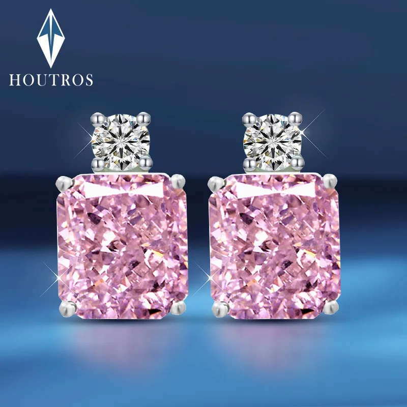 

Houtros Big Gemstone Stud Earrings for Women S925 Silver Perfume Style High Carbon Diamond Earring Wedding Party Fine Jewelry