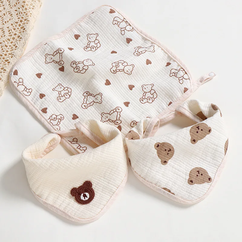 Dual-use Baby Bib Handkerchief Newborn Saliva Towel Triangle Feeding Cotton Burp Cloths Kerchief Cartoon Bear Bandana