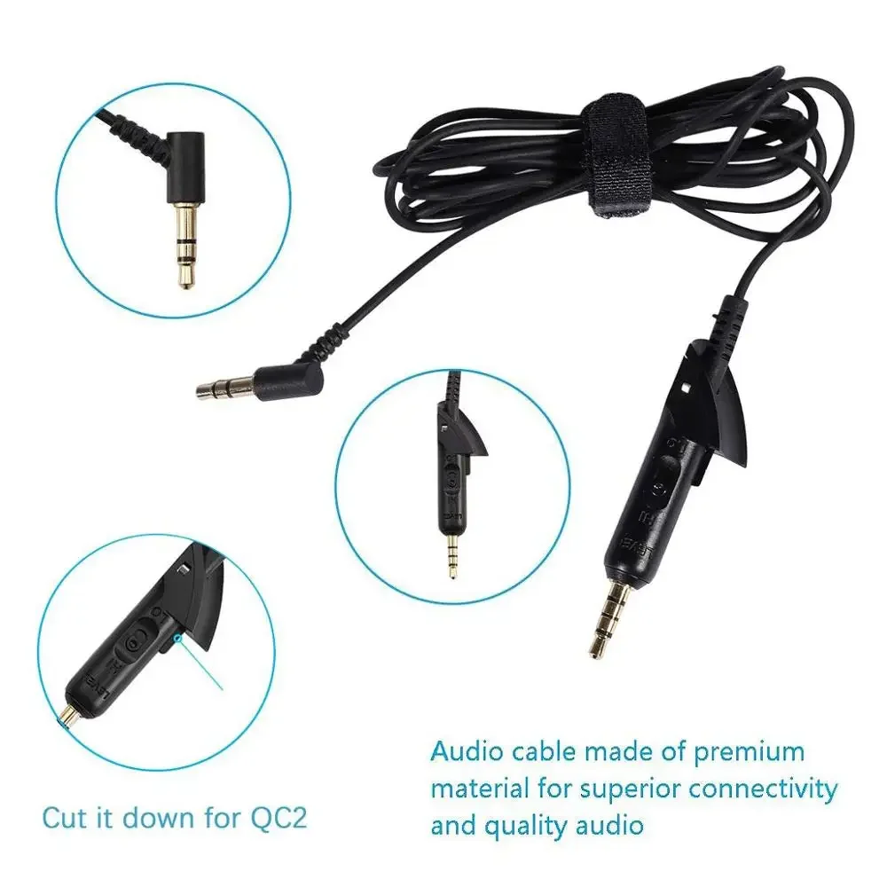 Ofc substituição áudio estéreo aux 3.5mm cabo de extensão cabo fio para bose qc15 qc2 quietcomfort conforto silencioso qc 15 2 fones de ouvido