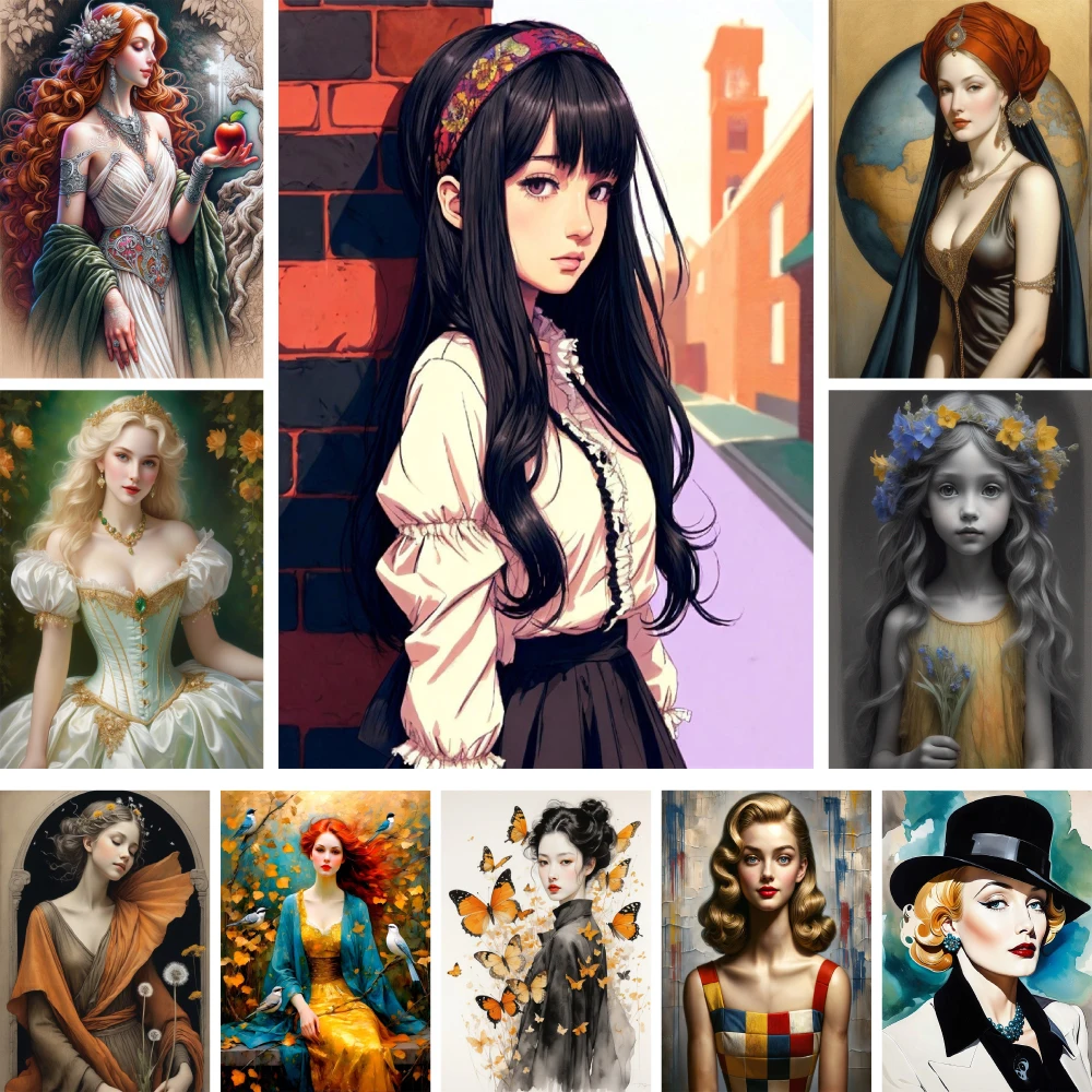 

Portrait Girl Butterfly Pre-Printed Cross Stitch Full Kit Embroidery Hobby Knitting Craft Handmade Wholesale Counted Different