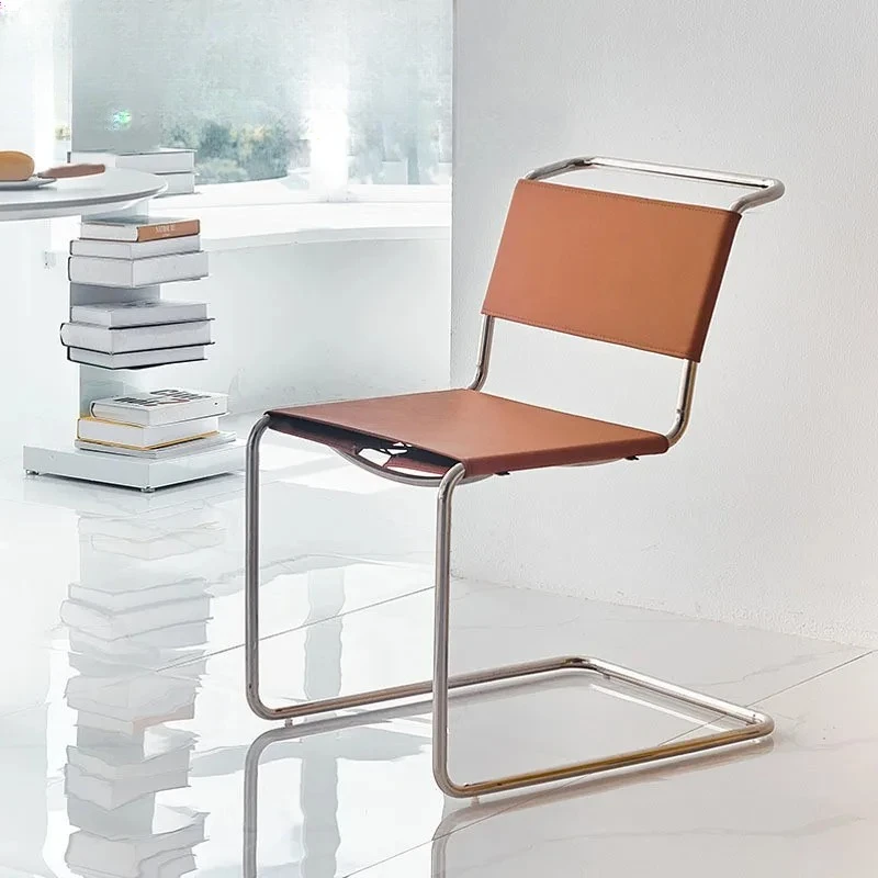 Nordic Home Living Room Furniture Ins Wind Stainless Steel Pipe Chair Saddle Leather Back Seat Leisure Negotiation Chair
