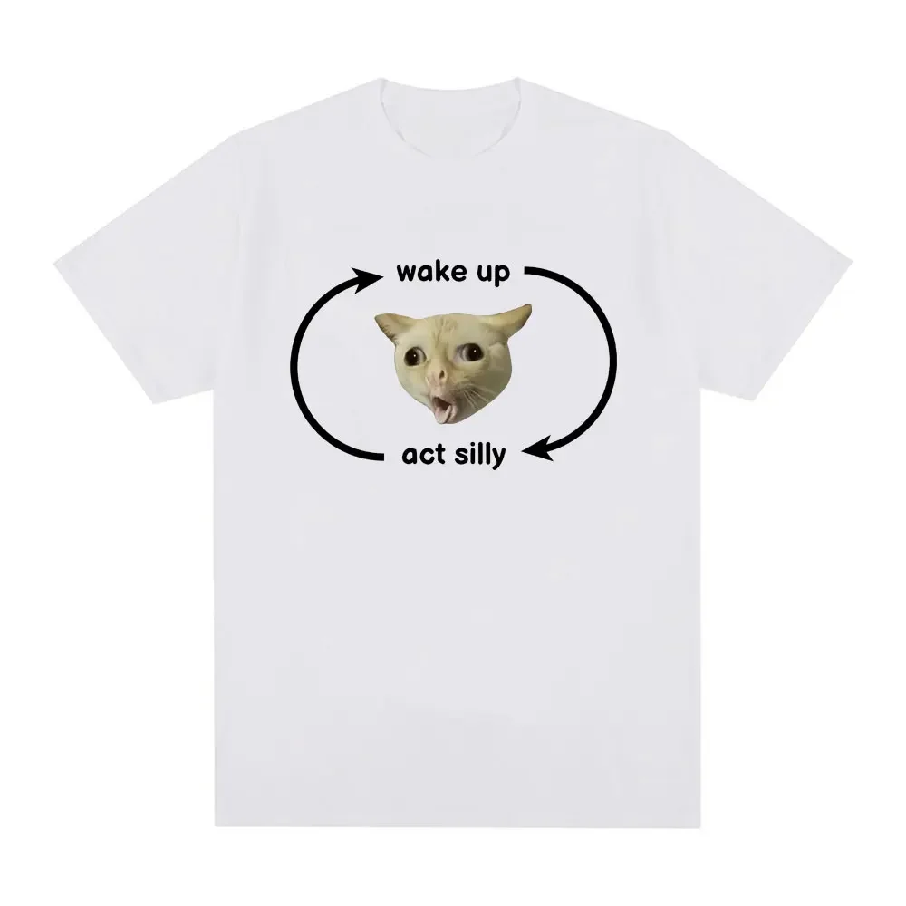 Wake Up Act Silly T Shirt Funny Cute El Gato Meme Print Short Sleeve T-shirt Men Women Casual 100% Cotton Oversized T Shirts image 5