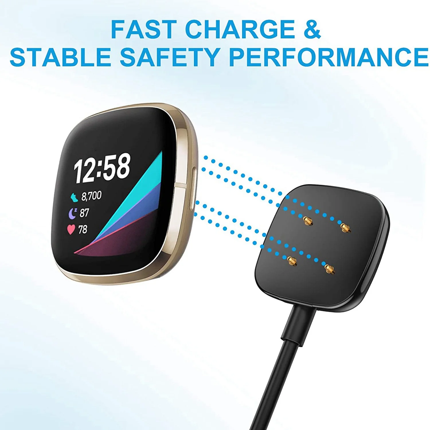 Doca de carregamento USB para Fitbit Sense e Versa 3 Smartwatch, cabo do carregador, 3.3 FT, 2Pack