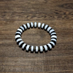 10mm Natural White Agate Round Slice Black&White Medicine Man Agate Beaded Bracelet Men's&Women's Jewellery Jewellery Bracelets