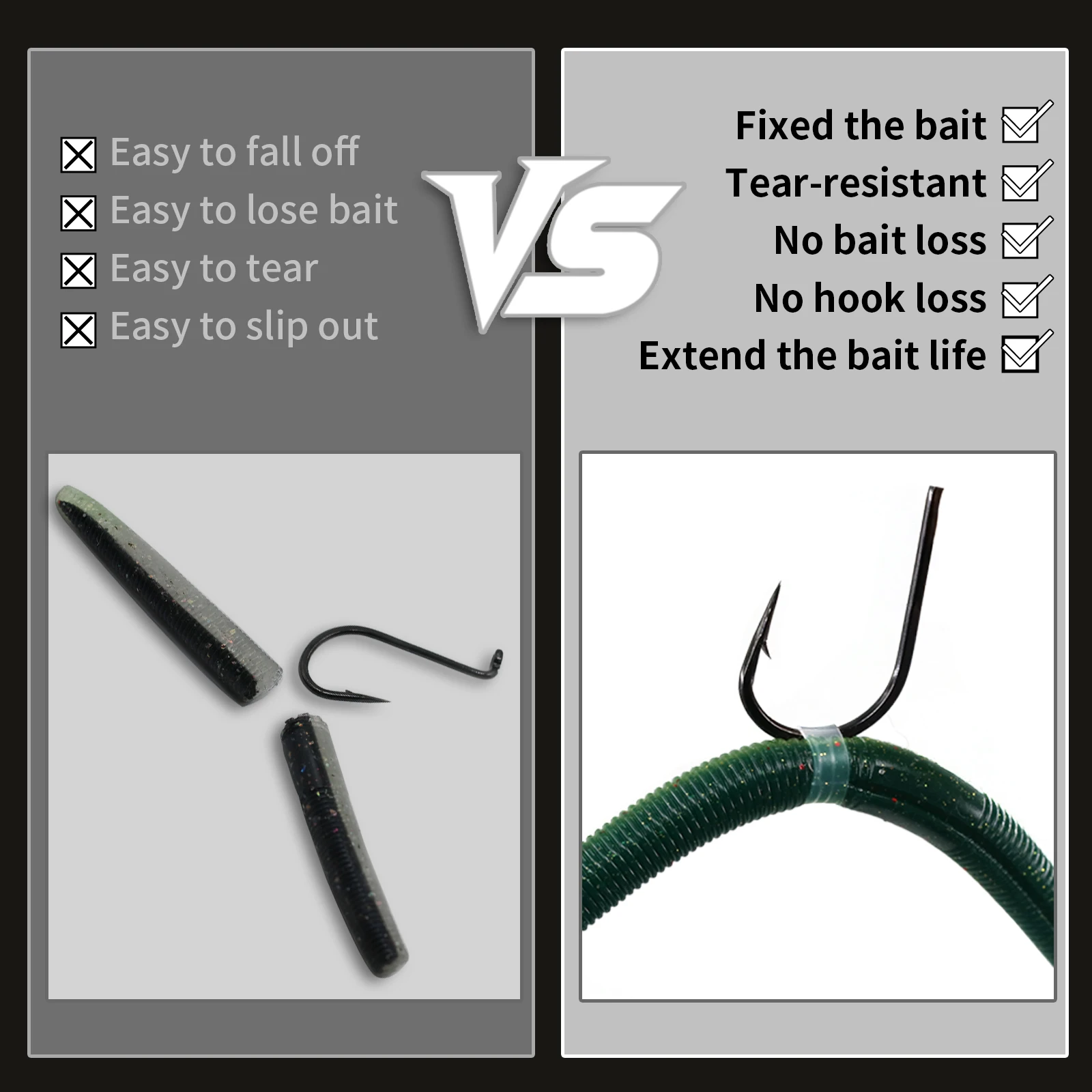 FishTrip Wacky Worm O-Ringe für Wacky Rigging Senkos Soft Plastic Worms Stickbaits, Silikon Bait Saver O-Ringe zum Barschangeln – Detail 3