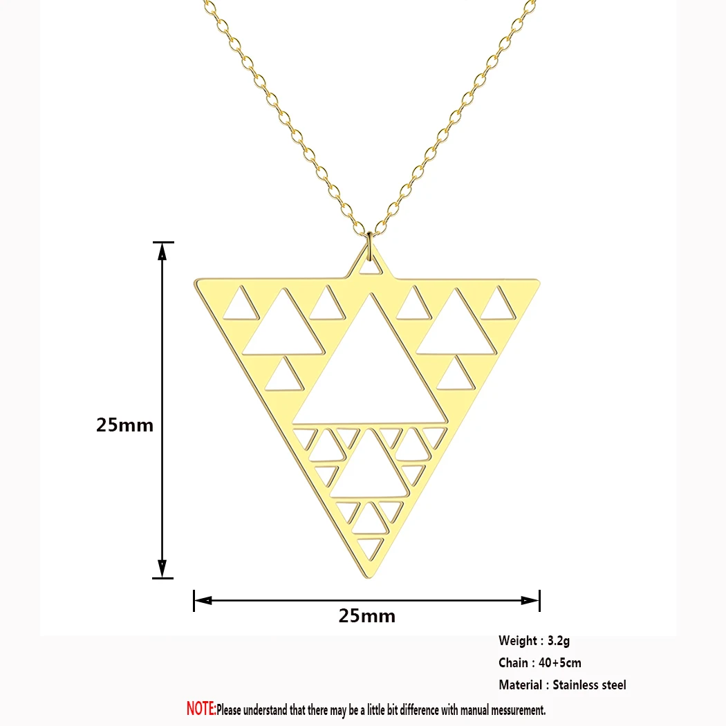 Todorova Geometric Stainless Steel Fractal Sierpinski Triangle Pendant Necklace For Women Men Charm Jewelry Party Gift