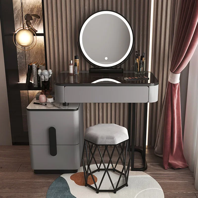 Glass Luxury Dressing Table Makeup Vanity Storage Mirror Dressing Table Nightstand Bedroom Furniture