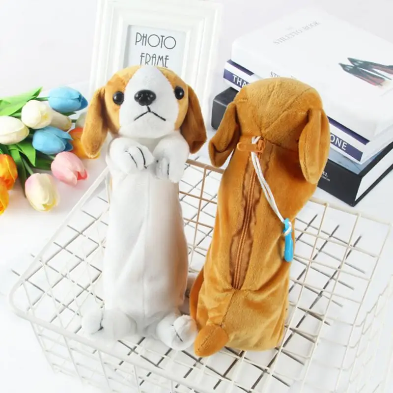 New Kawaii Novelty Simulation 5 Style Cute Dogs Pencil Case Soft Plush School Stationery Pen Bag Gift for Girl Boy Students